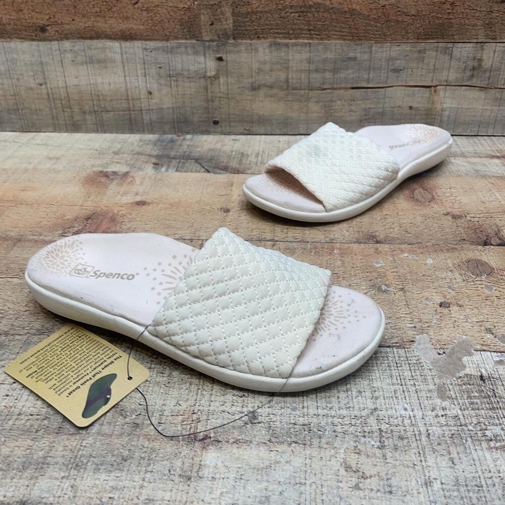 Spenco Sandals Womens Size 7.5 B 38 B White Quilted Slide Comfort Arch Shoes